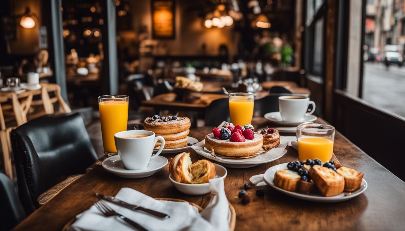 A breakfast table at a cozy local cafe with diverse patrons. breakfast-dates-at-local-cafes-215473953-3179013